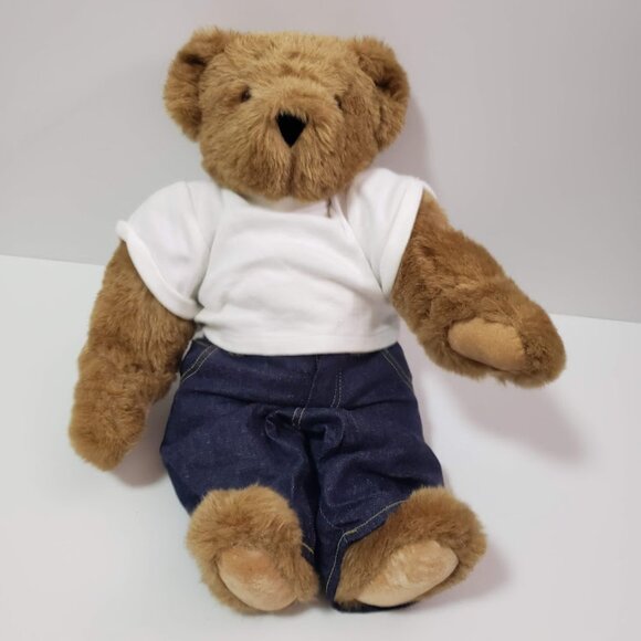 Vermont Teddy Bear Company Brown Bear Jointed Love Tattoo White Shirt Jeans - Picture 2 of 9